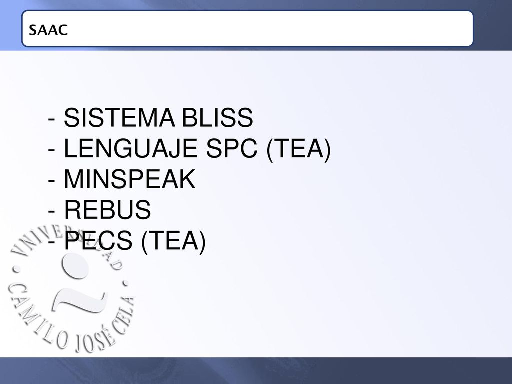 SAAC SISTEMA BLISS LENGUAJE SPC (TEA) MINSPEAK REBUS PECS (TEA)