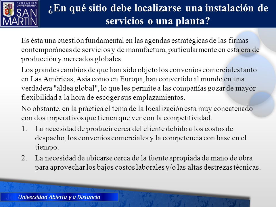 ¿En qué sitio debe localizarse una instalación de servicios o una planta