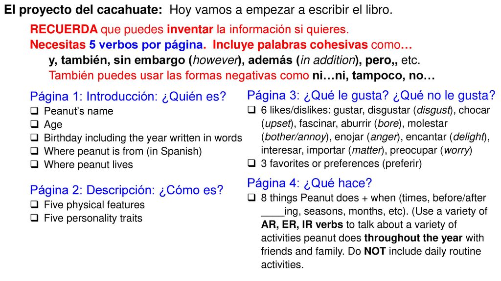 El proyecto del cacahuate: Hoy vamos a empezar a escribir el libro.