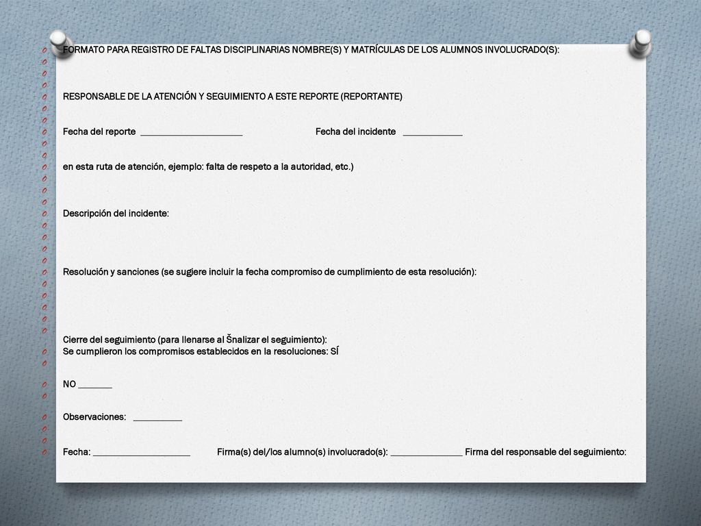 FORMATO PARA REGISTRO DE FALTAS DISCIPLINARIAS NOMBRE(S) Y MATRÍCULAS DE LOS ALUMNOS INVOLUCRADO(S):
