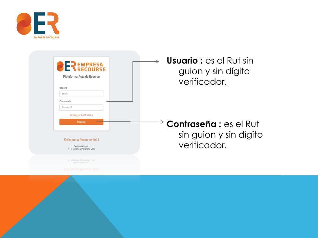 Usuario : es el Rut sin guion y sin dígito verificador
