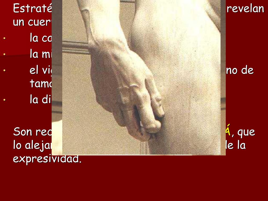 Estratégicos detalles que dan vitalidad y revelan un cuerpo sometido a gran tensión: