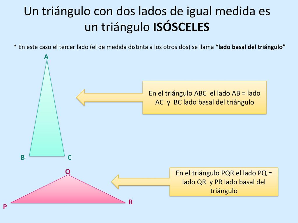 Un triángulo con dos lados de igual medida es un triángulo ISÓSCELES
