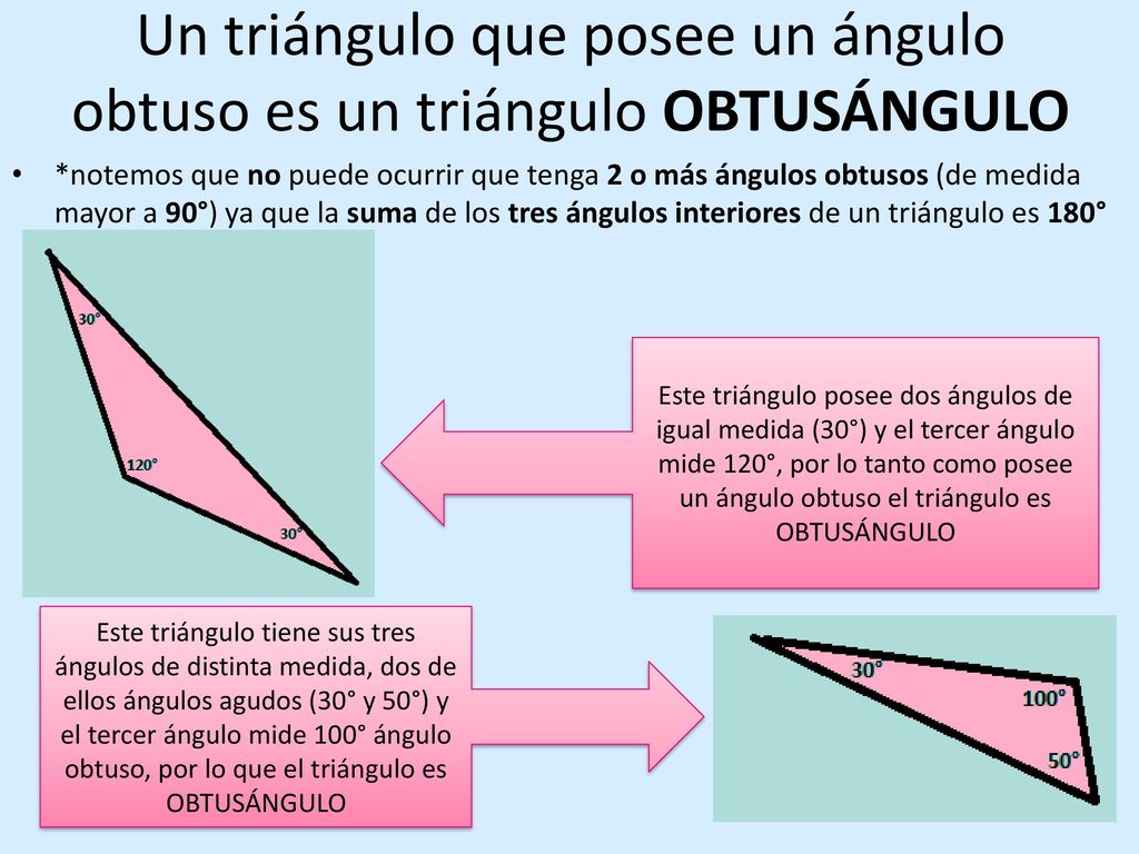 Un triángulo que posee un ángulo obtuso es un triángulo OBTUSÁNGULO