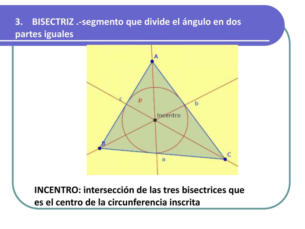 3. BISECTRIZ .-segmento que divide el ángulo en dos partes iguales