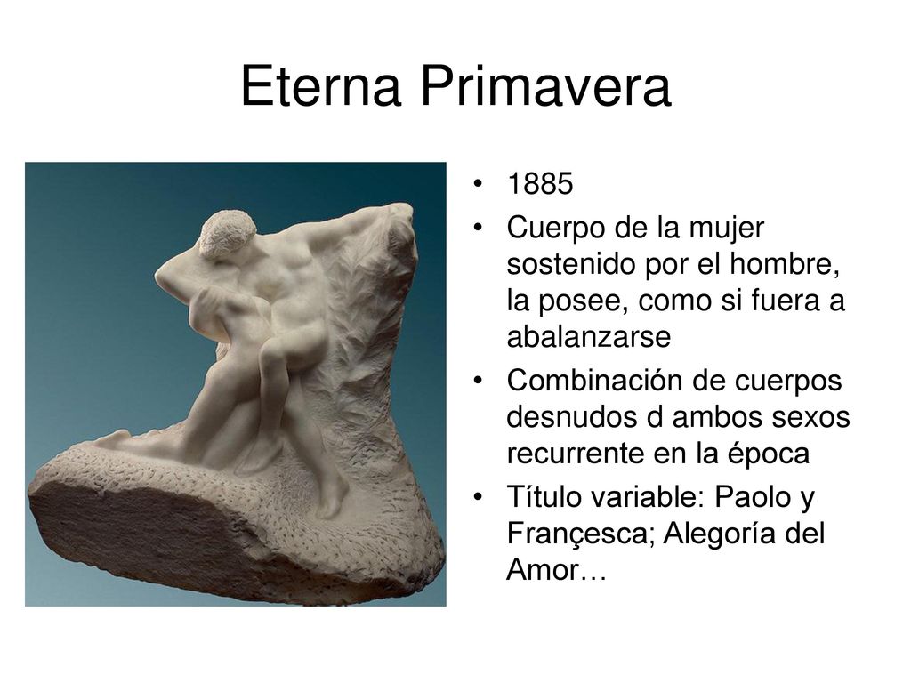 Eterna Primavera Cuerpo de la mujer sostenido por el hombre, la posee, como si fuera a abalanzarse.