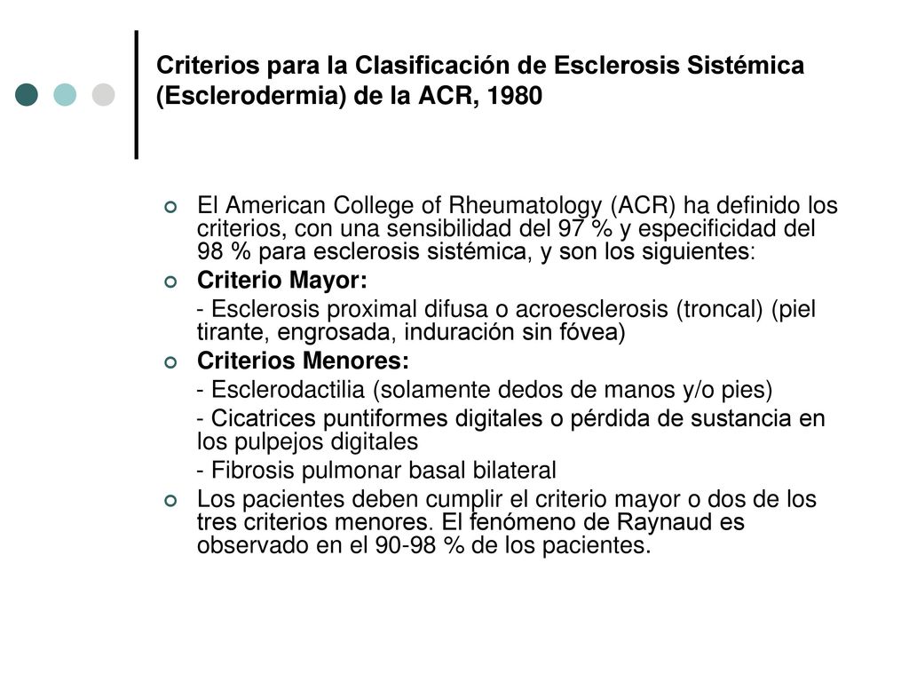 Criterios para la Clasificación de Esclerosis Sistémica (Esclerodermia) de la ACR, 1980