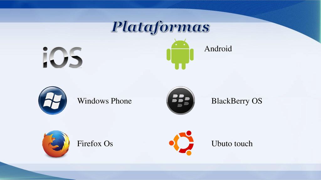 Plataformas Android Windows Phone BlackBerry OS Firefox Os Ubuto touch