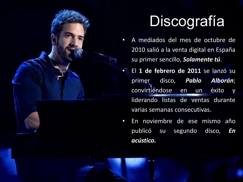 Discografía A mediados del mes de octubre de 2010 salió a la venta digital en España su primer sencillo, Solamente tú.