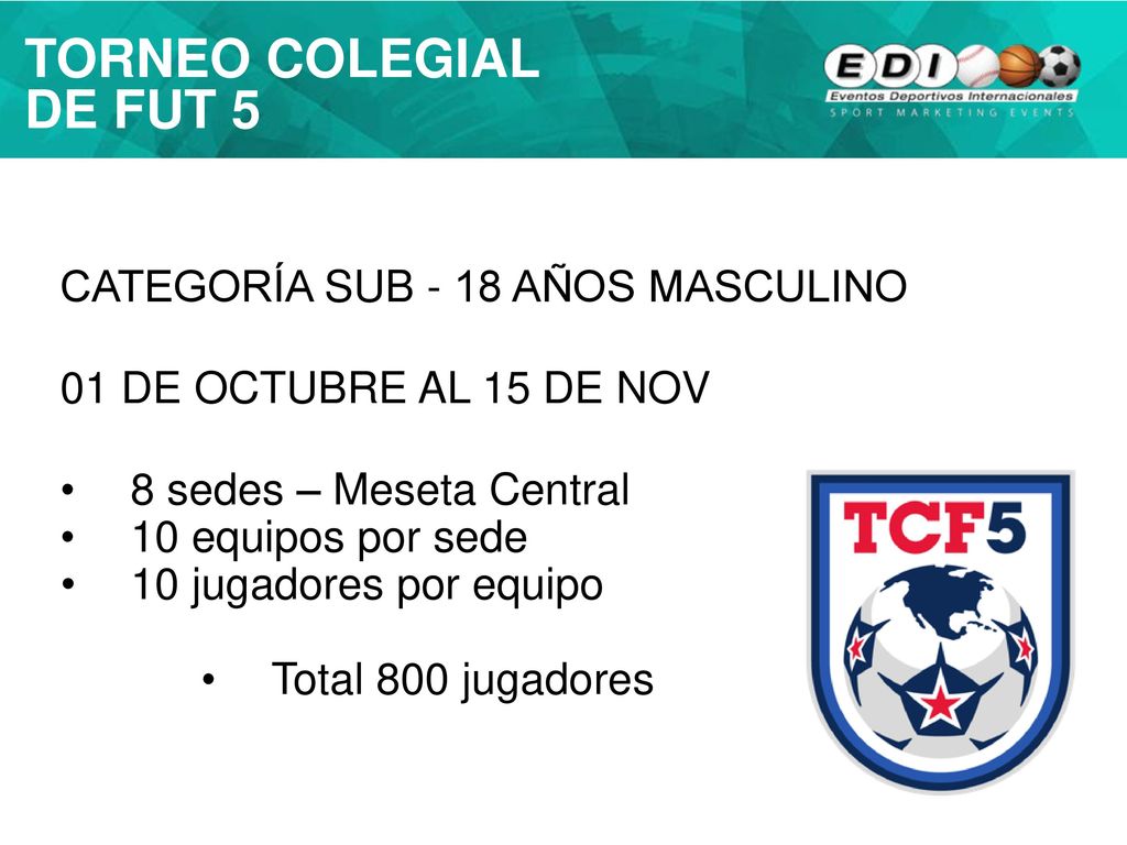 TORNEO COLEGIAL DE FUT 5 CATEGORÍA SUB - 18 AÑOS MASCULINO