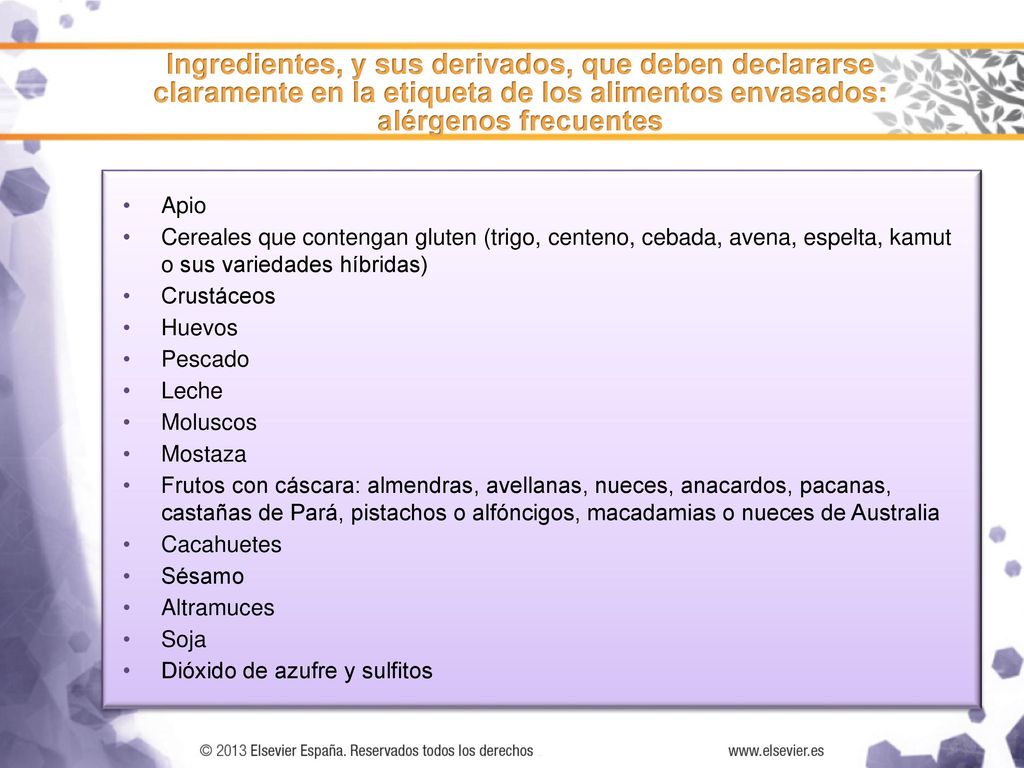 Ingredientes, y sus derivados, que deben declararse claramente en la etiqueta de los alimentos envasados: alérgenos frecuentes