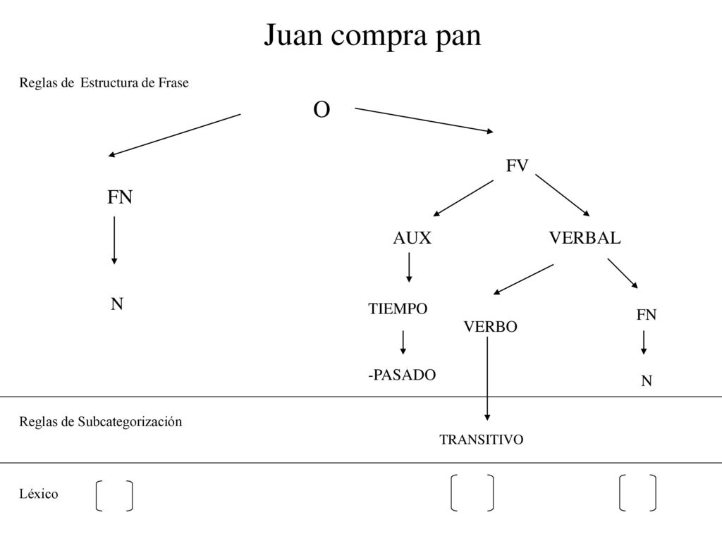 Juan compra pan O FN FV AUX VERBAL N TIEMPO FN VERBO -PASADO N