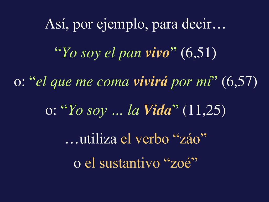 Así, por ejemplo, para decir… Yo soy el pan vivo (6,51)