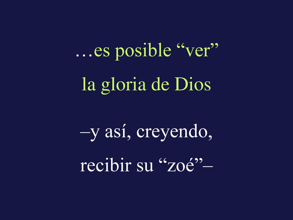 …es posible ver la gloria de Dios –y así, creyendo, recibir su zoé –
