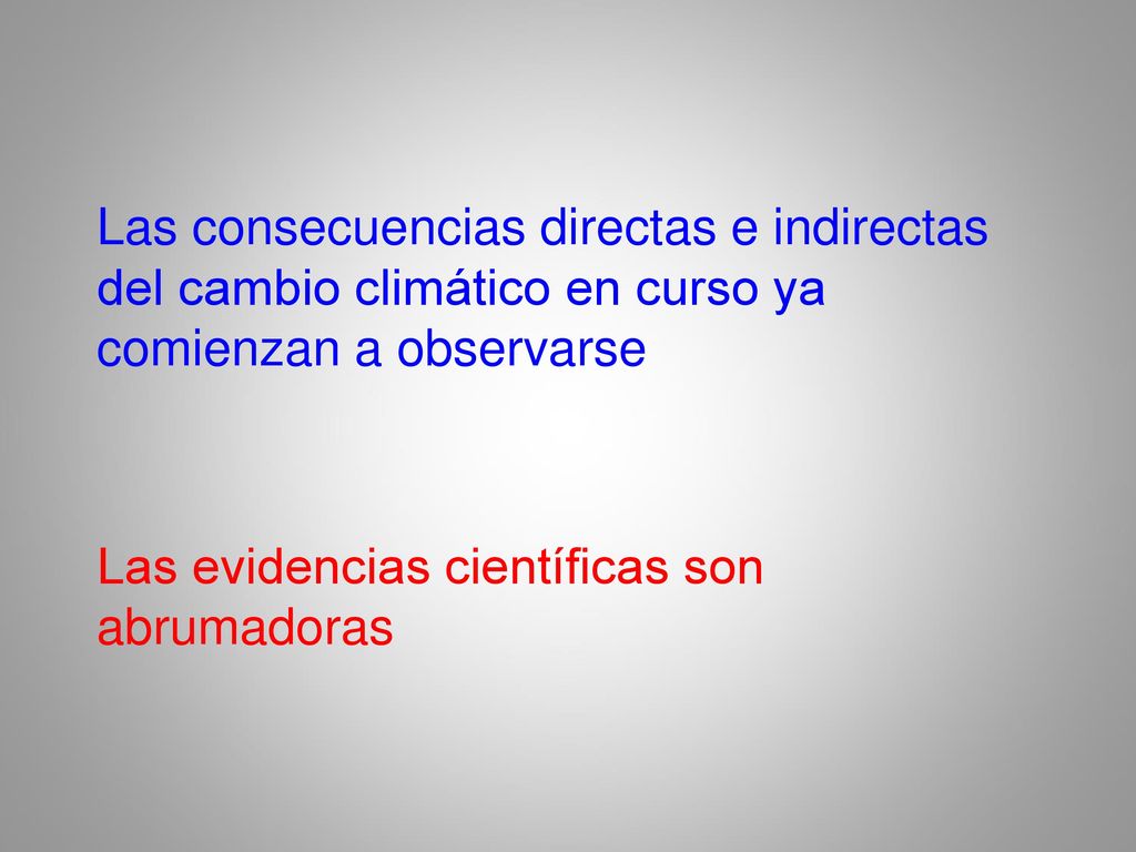 Las consecuencias directas e indirectas del cambio climático en curso ya comienzan a observarse Las evidencias científicas son abrumadoras