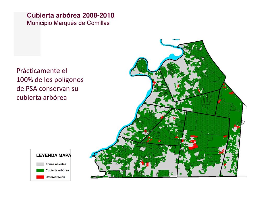 Cubierta arbórea Municipio Marqués de Comillas. Prácticamente el 100% de los polígonos de PSA conservan su cubierta arbórea.