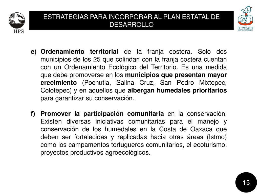 ESTRATEGIAS PARA INCORPORAR AL PLAN ESTATAL DE DESARROLLO