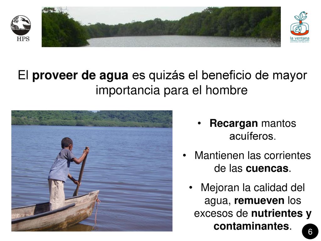 El proveer de agua es quizás el beneficio de mayor importancia para el hombre