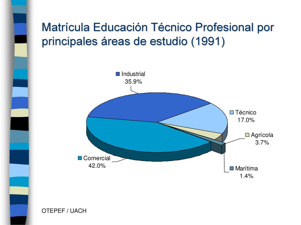 Matrícula Educación Técnico Profesional por principales áreas de estudio (1991)