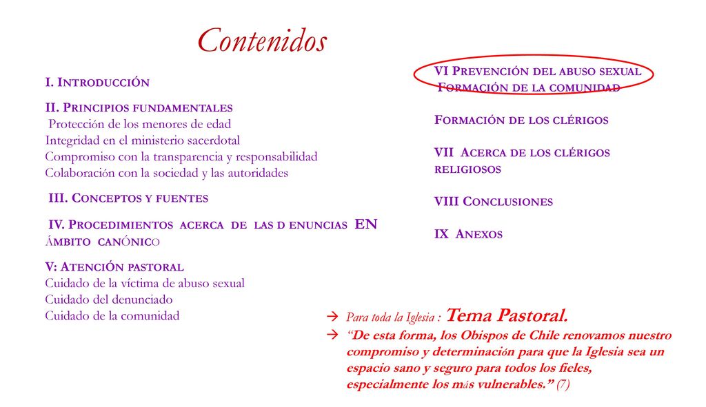 Contenidos VI Prevención del abuso sexual Formación de la comunidad