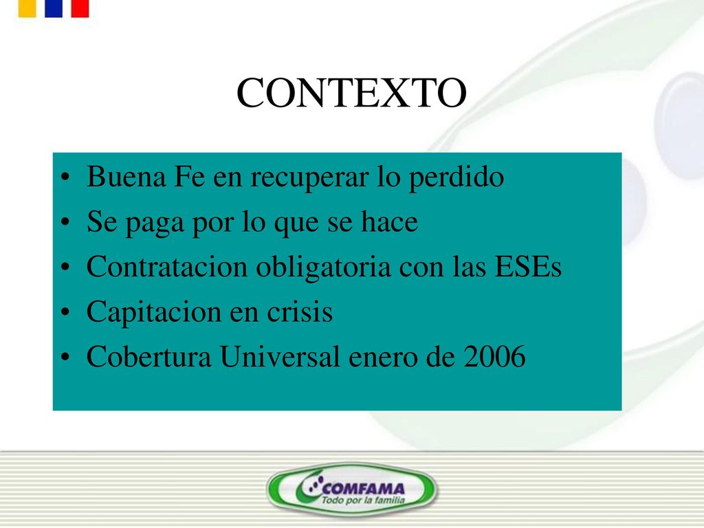 CONTEXTO Buena Fe en recuperar lo perdido Se paga por lo que se hace