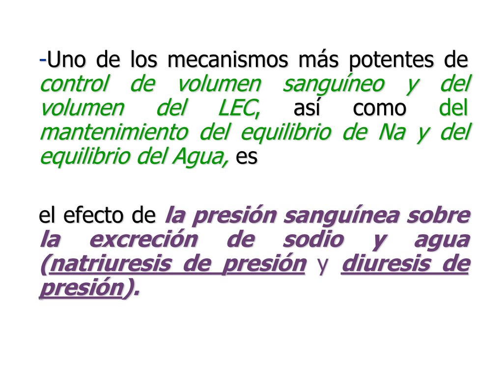 -Uno de los mecanismos más potentes de control de volumen sanguíneo y del volumen del LEC, así como del mantenimiento del equilibrio de Na y del equilibrio del Agua, es