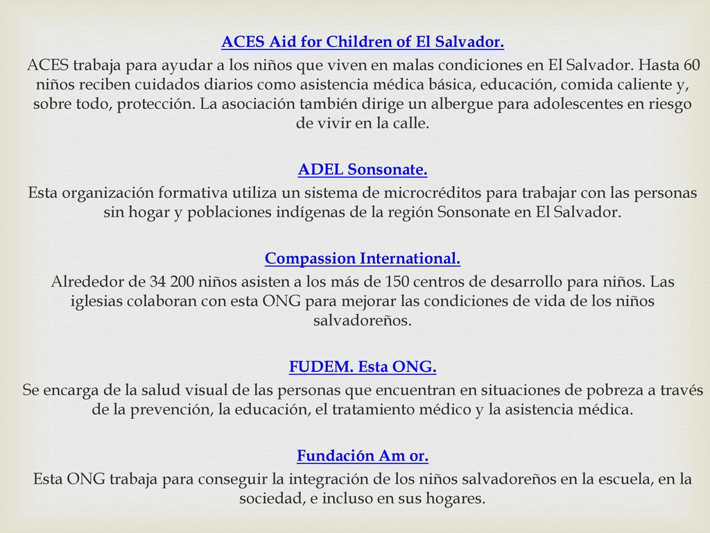 ACES Aid for Children of El Salvador. Compassion International.