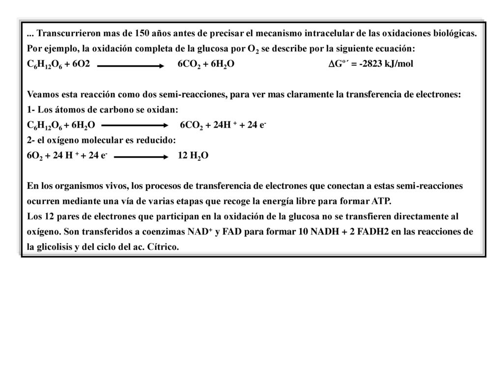 ... Transcurrieron mas de 150 años antes de precisar el mecanismo intracelular de las oxidaciones biológicas.