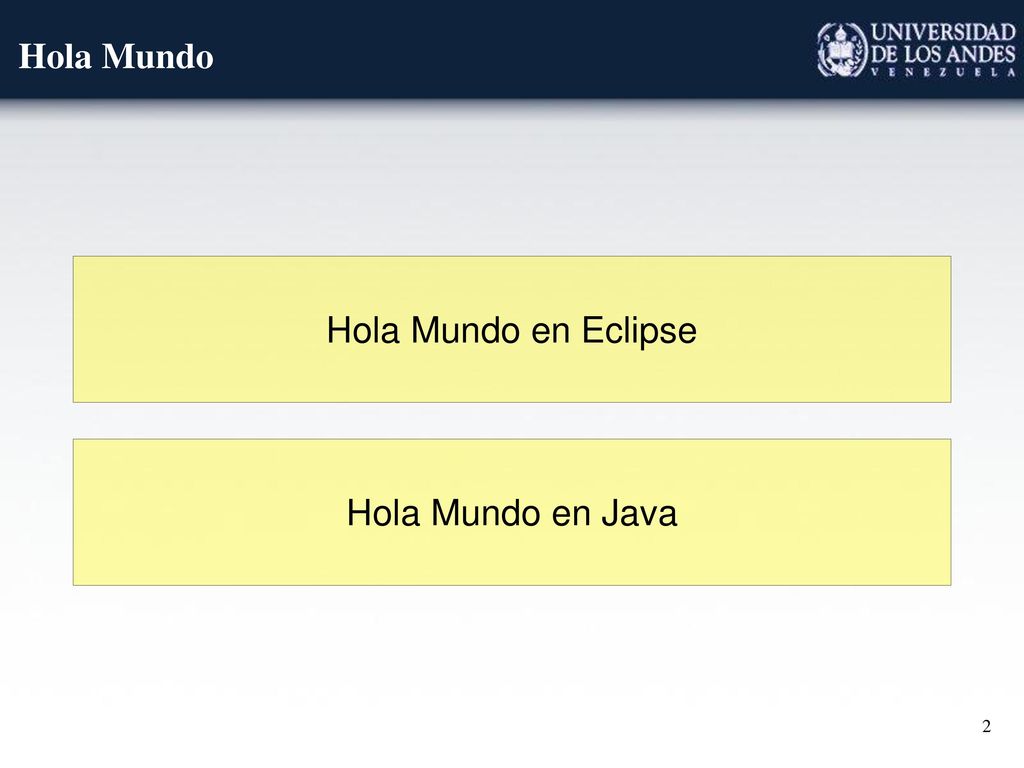 Hola Mundo Hola Mundo en Eclipse Hola Mundo en Java