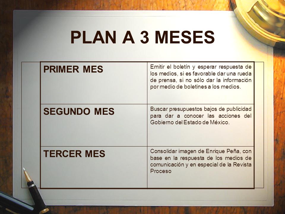 PLAN A 3 MESES PRIMER MES SEGUNDO MES TERCER MES