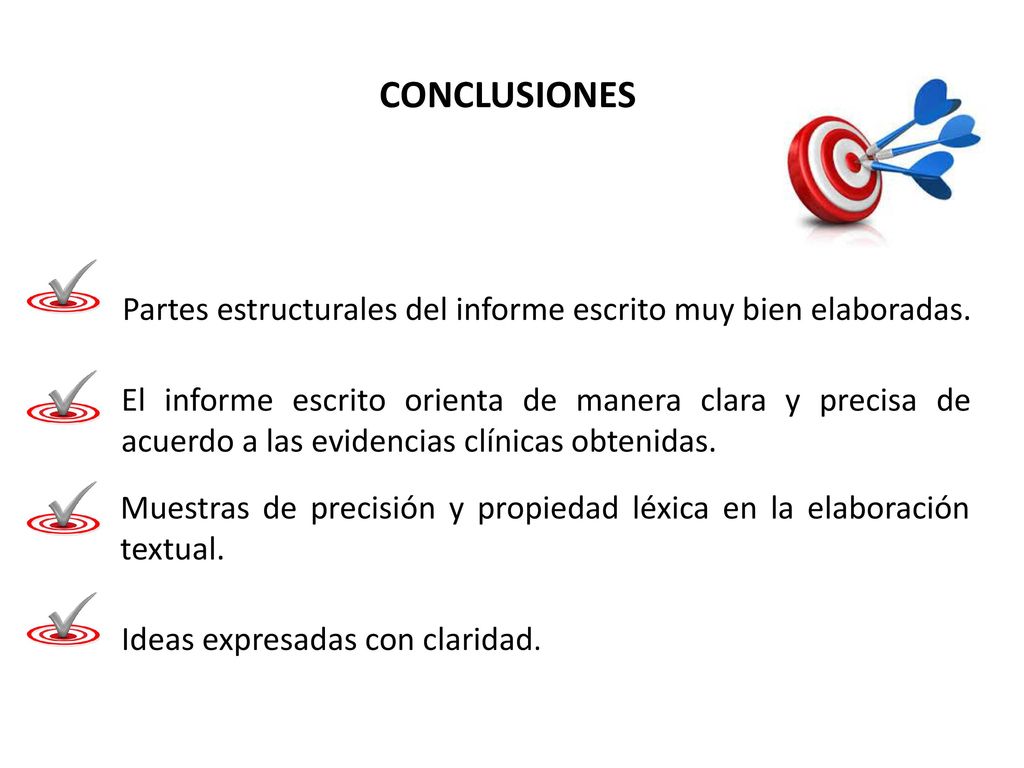 Partes estructurales del informe escrito muy bien elaboradas.