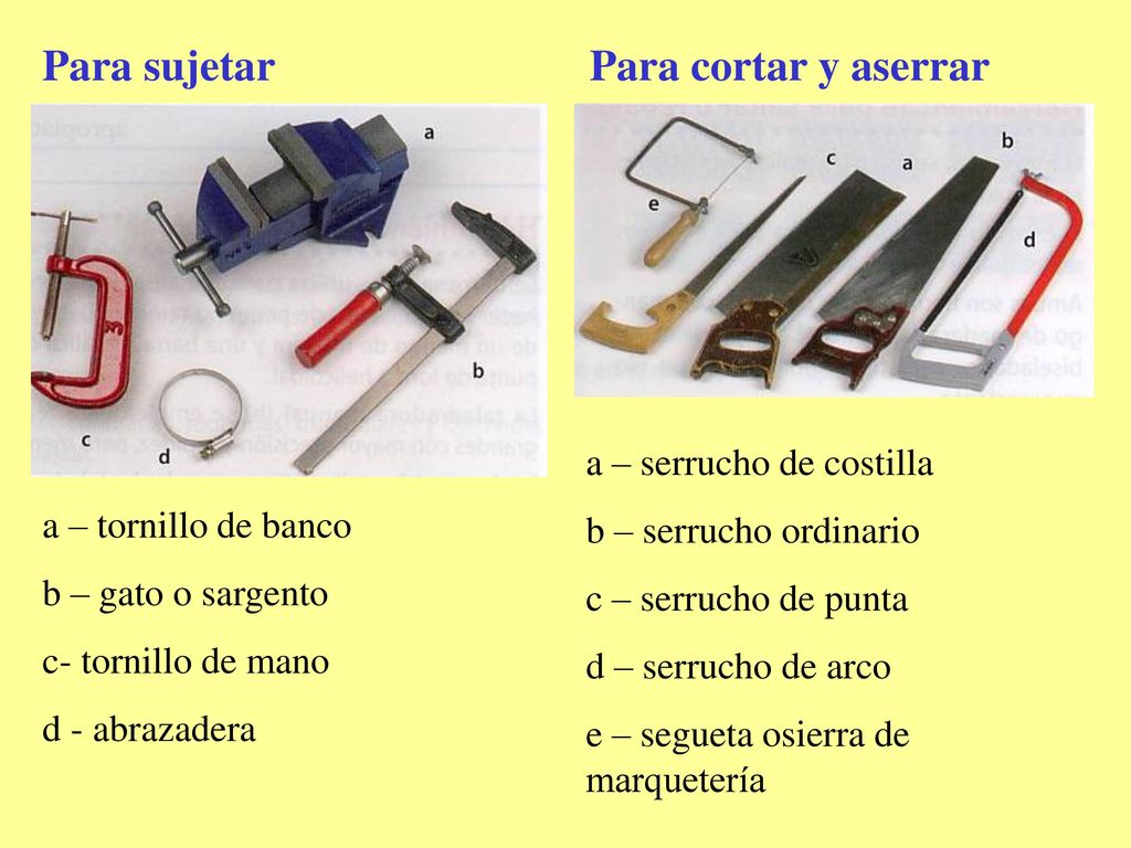 Para sujetar Para cortar y aserrar a – serrucho de costilla