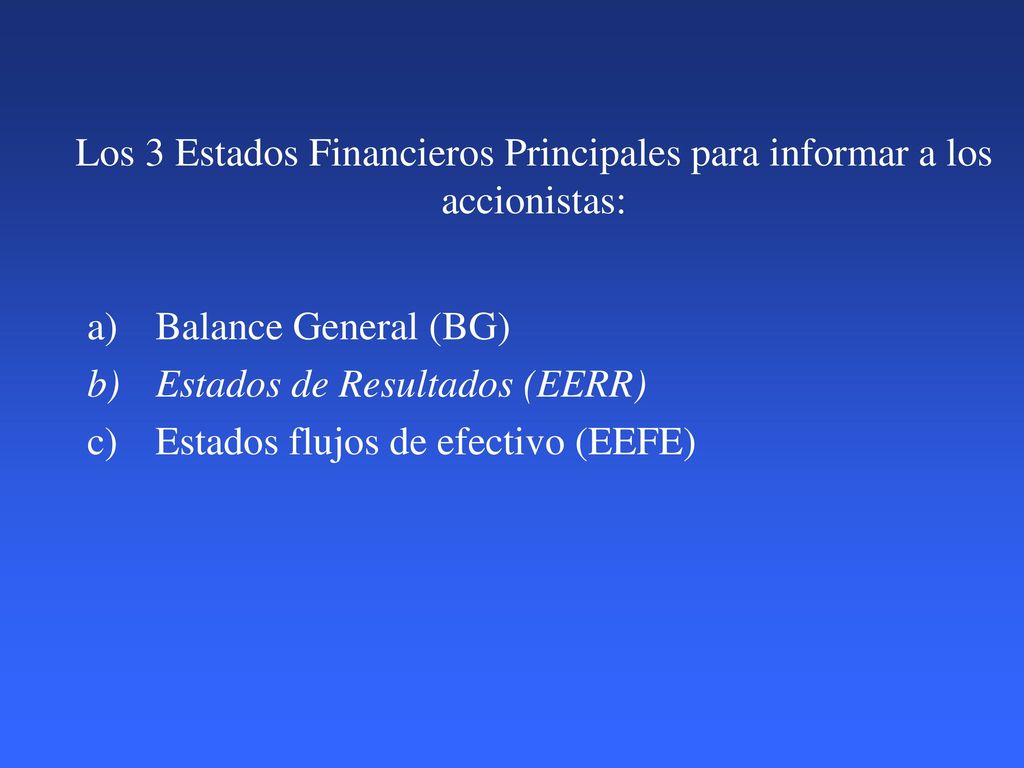 Los 3 Estados Financieros Principales para informar a los accionistas: