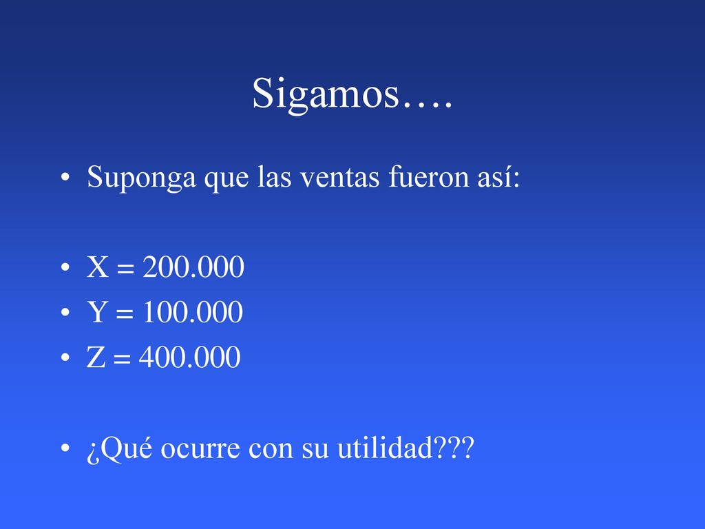 Sigamos…. Suponga que las ventas fueron así: X = Y =
