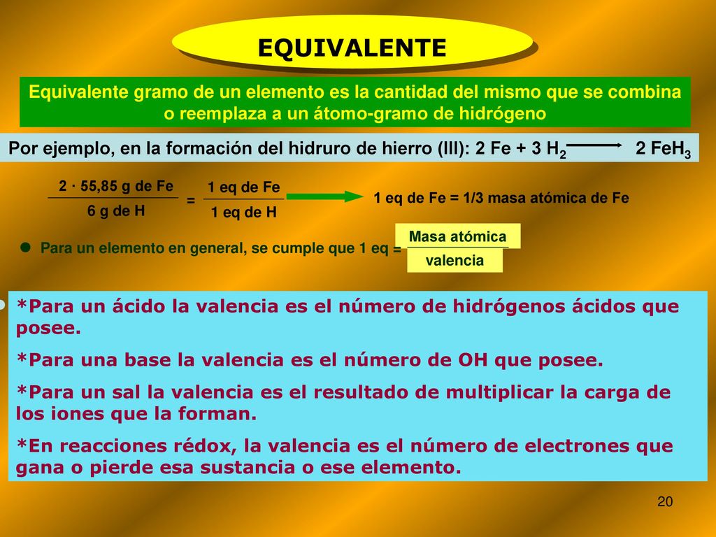 1 eq de Fe = 1/3 masa atómica de Fe