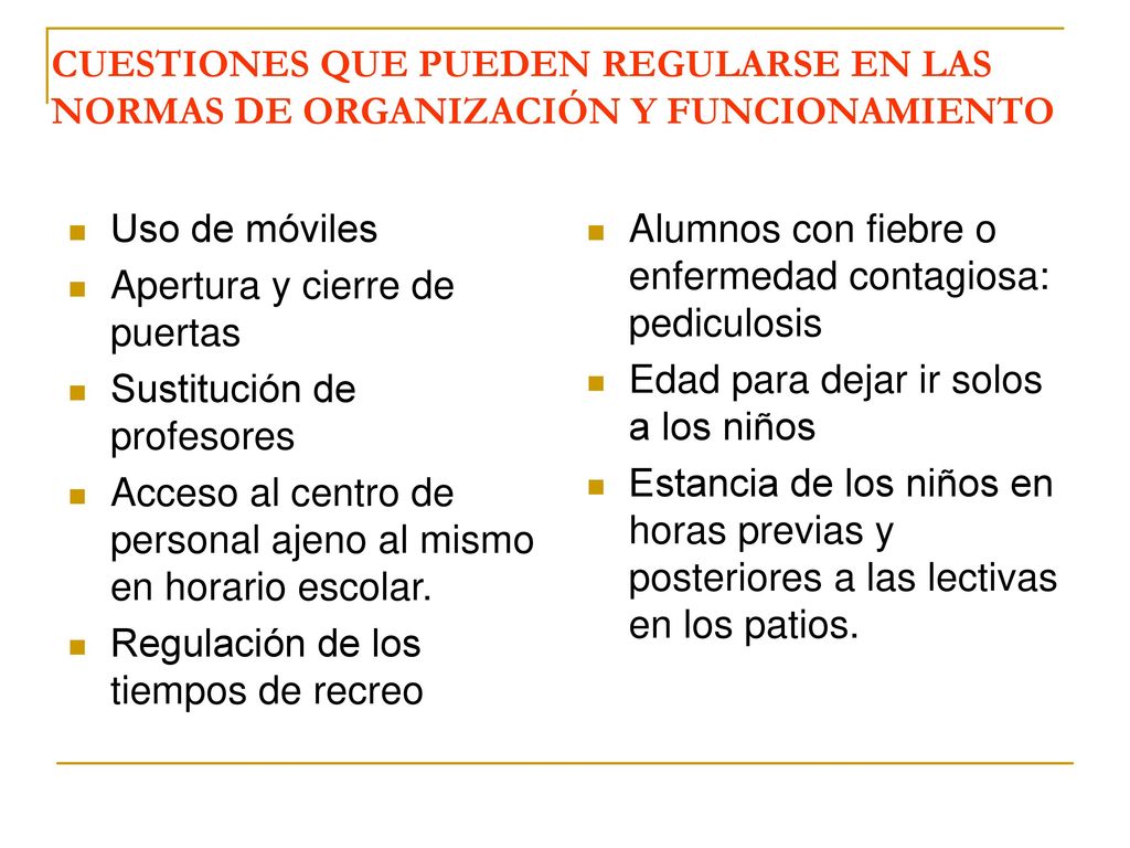 CUESTIONES QUE PUEDEN REGULARSE EN LAS NORMAS DE ORGANIZACIÓN Y FUNCIONAMIENTO
