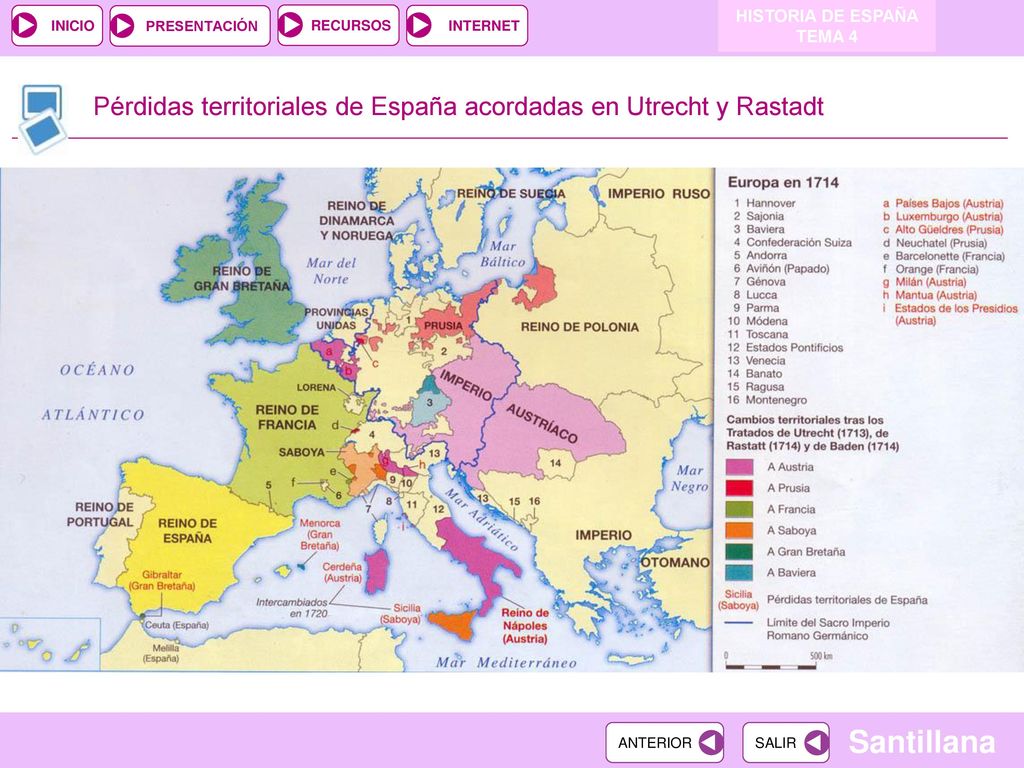 Pérdidas territoriales de España acordadas en Utrecht y Rastadt