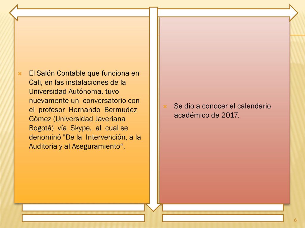 El Salón Contable que funciona en Cali, en las instalaciones de la Universidad Autónoma, tuvo nuevamente un conversatorio con el profesor Hernando Bermudez Gómez (Universidad Javeriana Bogotá) vía Skype, al cual se denominó De la Intervención, a la Auditoria y al Aseguramiento .
