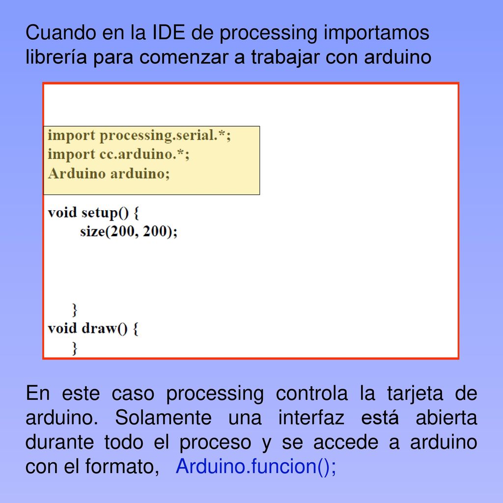 Cuando en la IDE de processing importamos librería para comenzar a trabajar con arduino