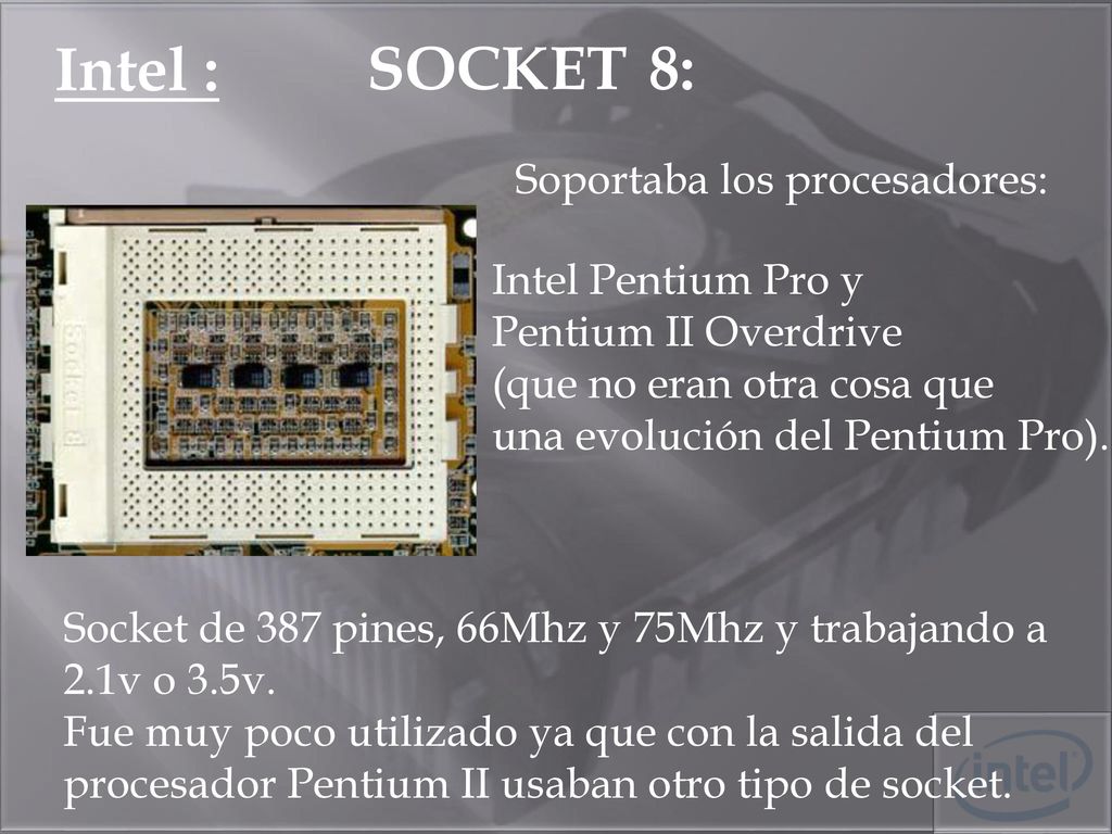 Intel : SOCKET 8: Soportaba los procesadores: Intel Pentium Pro y