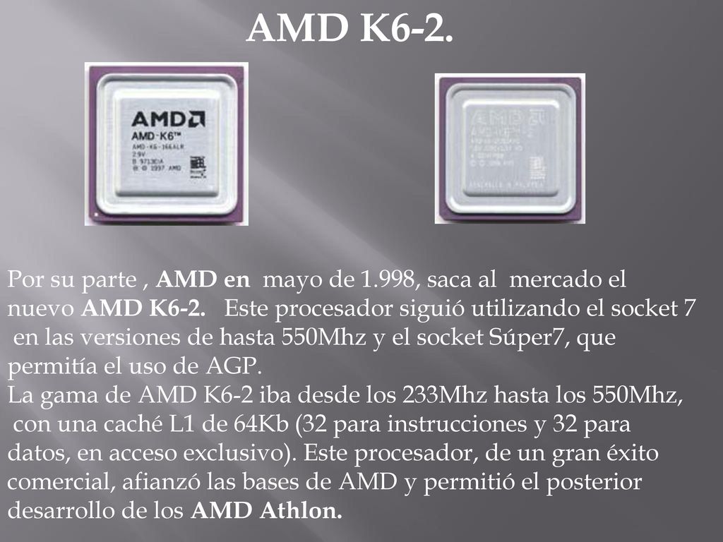 AMD K6-2. Por su parte , AMD en mayo de 1.998, saca al mercado el