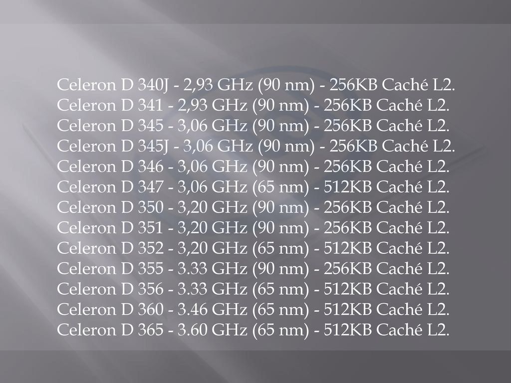 Celeron D 340J - 2,93 GHz (90 nm) - 256KB Caché L2