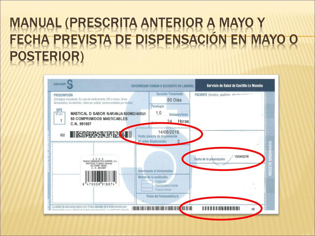 MANUAL (prescrita anterior a mayo y fecha prevista de dispensación en mayo o posterior)