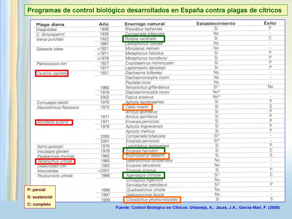 Programas de control biológico desarrollados en España contra plagas de cítricos