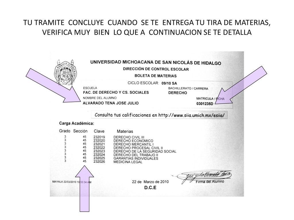 TU TRAMITE CONCLUYE CUANDO SE TE ENTREGA TU TIRA DE MATERIAS, VERIFICA MUY BIEN LO QUE A CONTINUACION SE TE DETALLA