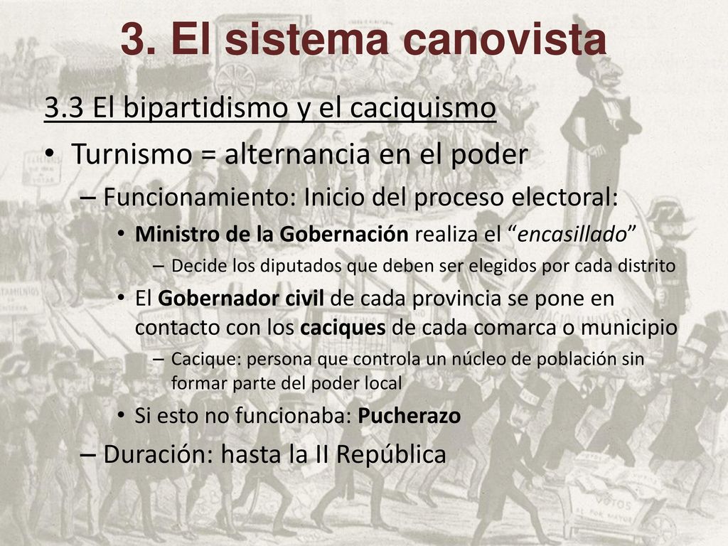 3. El sistema canovista 3.3 El bipartidismo y el caciquismo