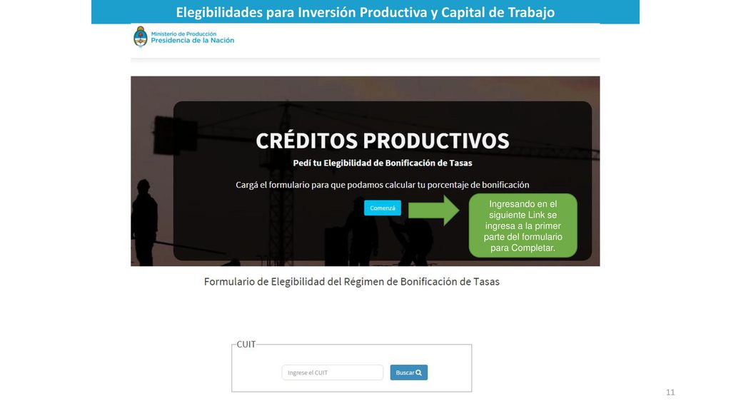 Elegibilidades para Inversión Productiva y Capital de Trabajo