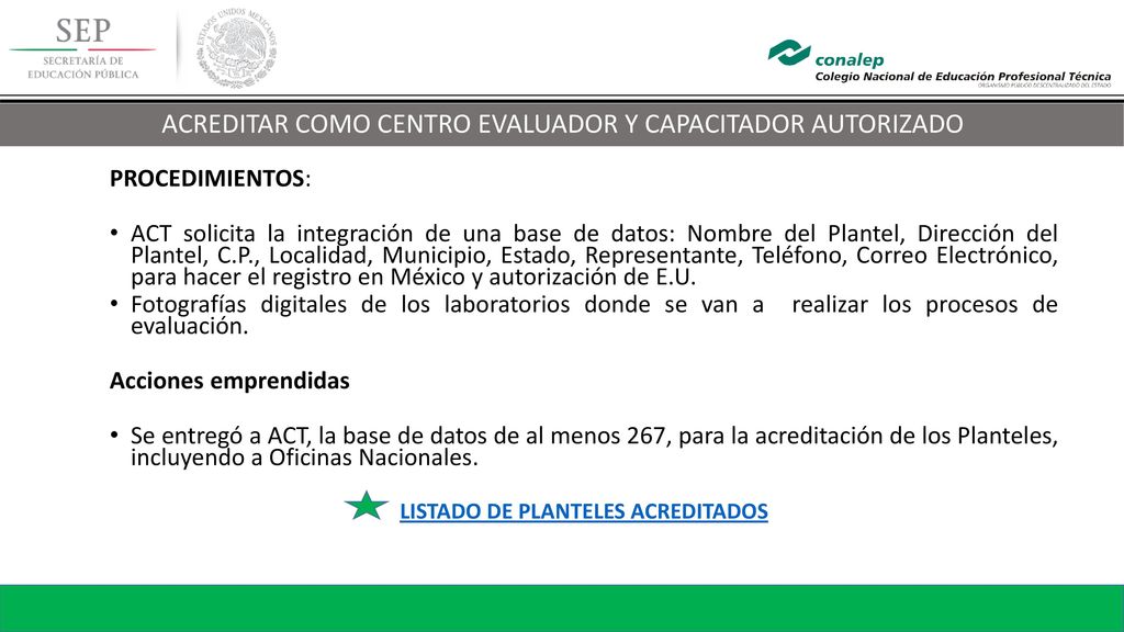 LISTADO DE PLANTELES ACREDITADOS