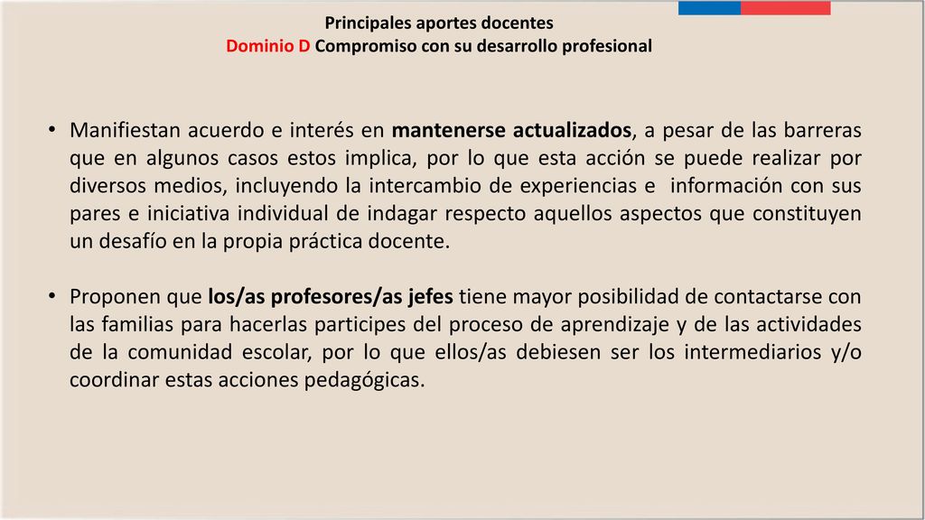 Principales aportes docentes Dominio D Compromiso con su desarrollo profesional