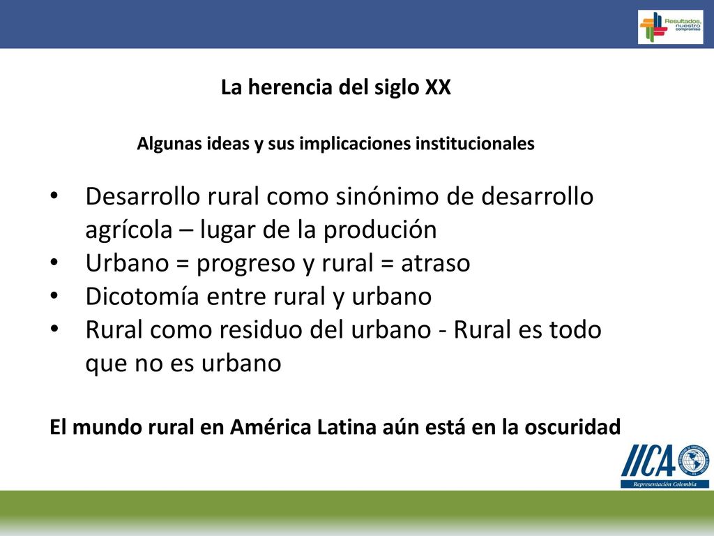 Urbano = progreso y rural = atraso Dicotomía entre rural y urbano